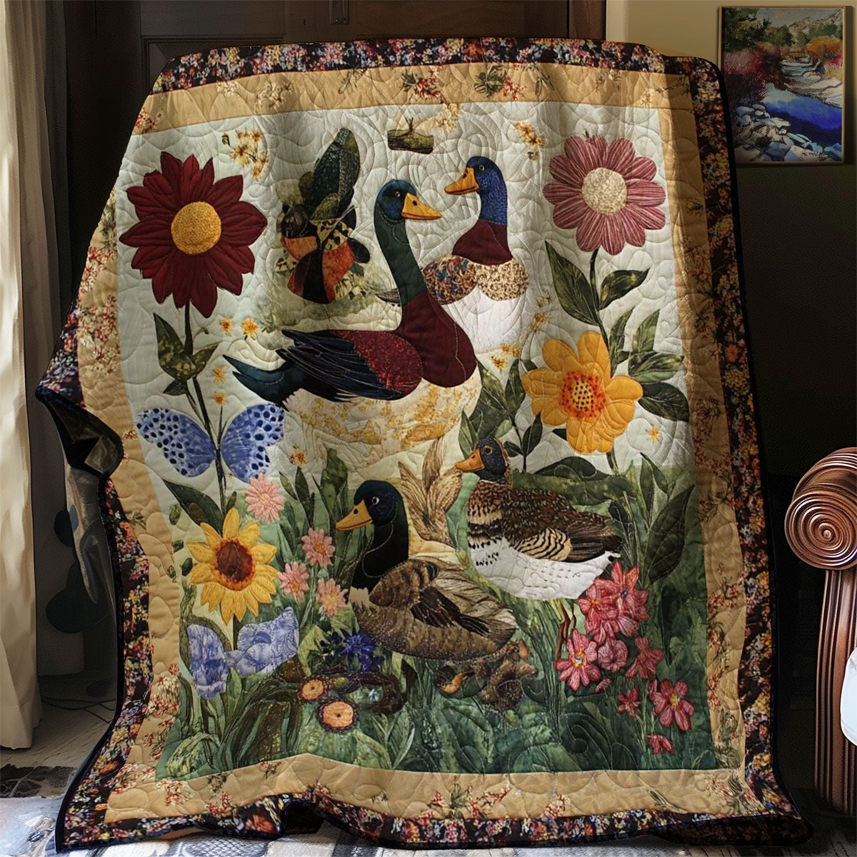 Ducks and Blossom Quilt Blanket