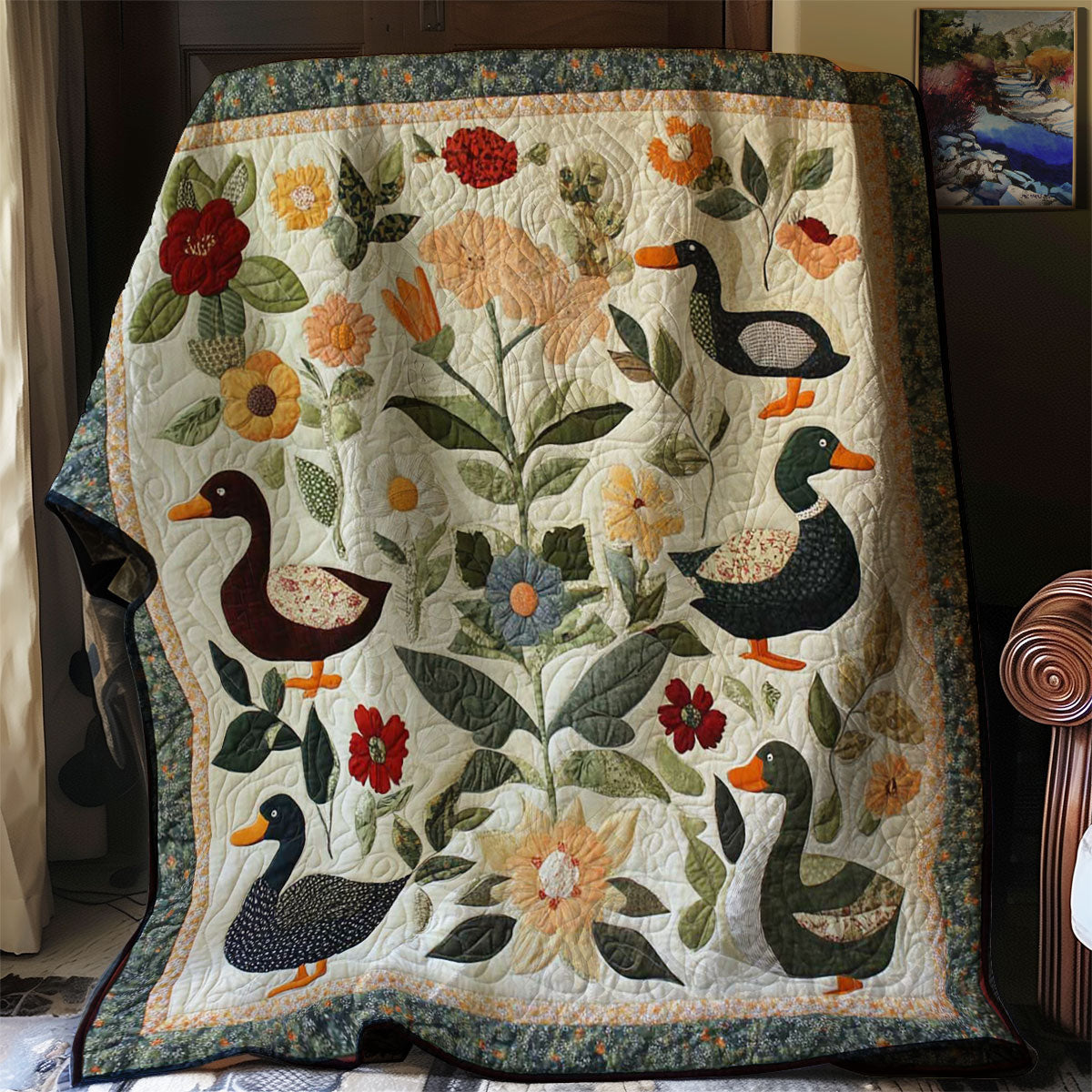 Flowered Duck Cozy Quilt Blanket