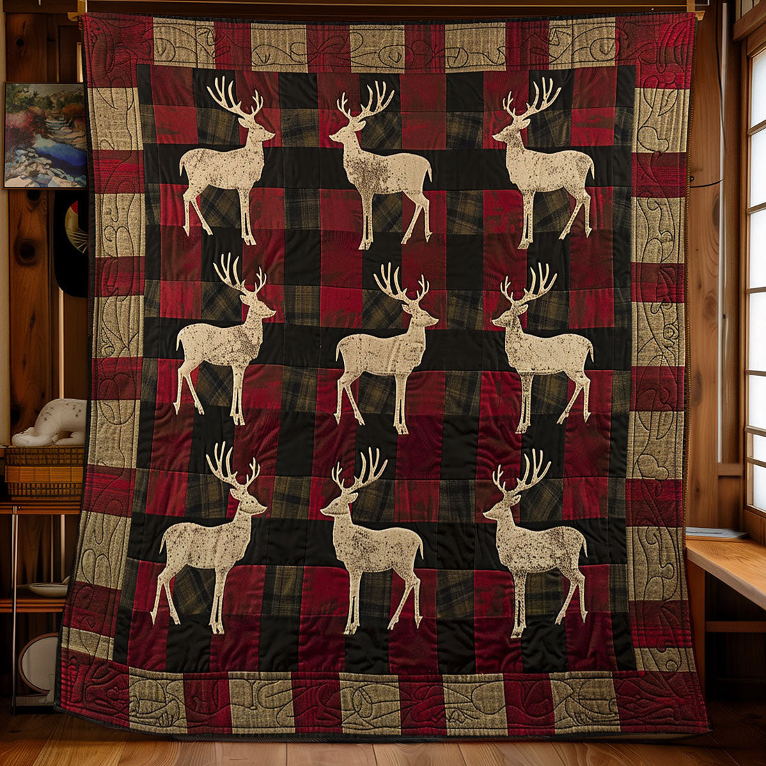 Mountain Deer Woodland Retreat Quilt Blanket