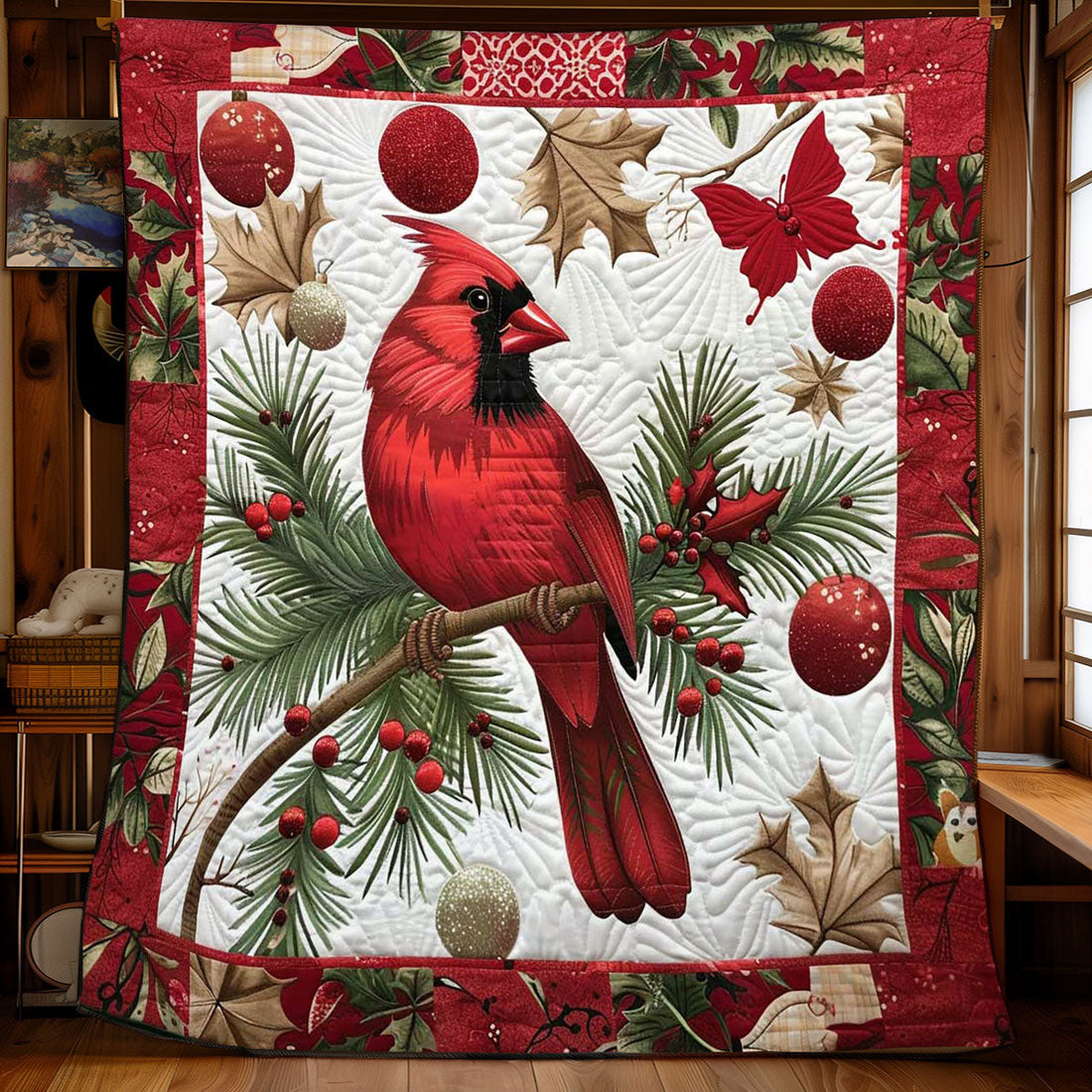 Cardinal Christmas Spirit Quilt Blanket