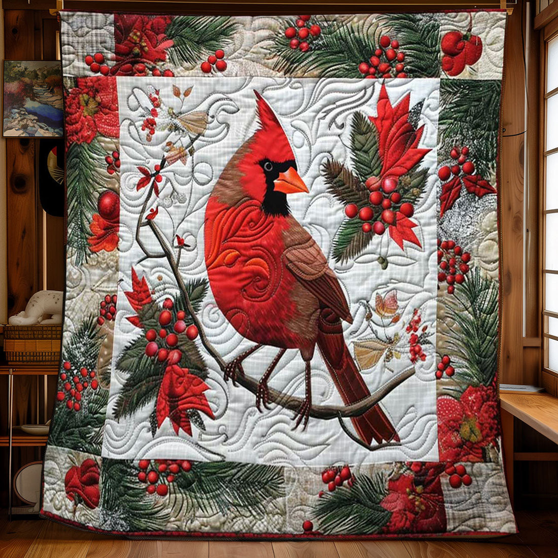 Cardinal Yuletide Quilt Blanket
