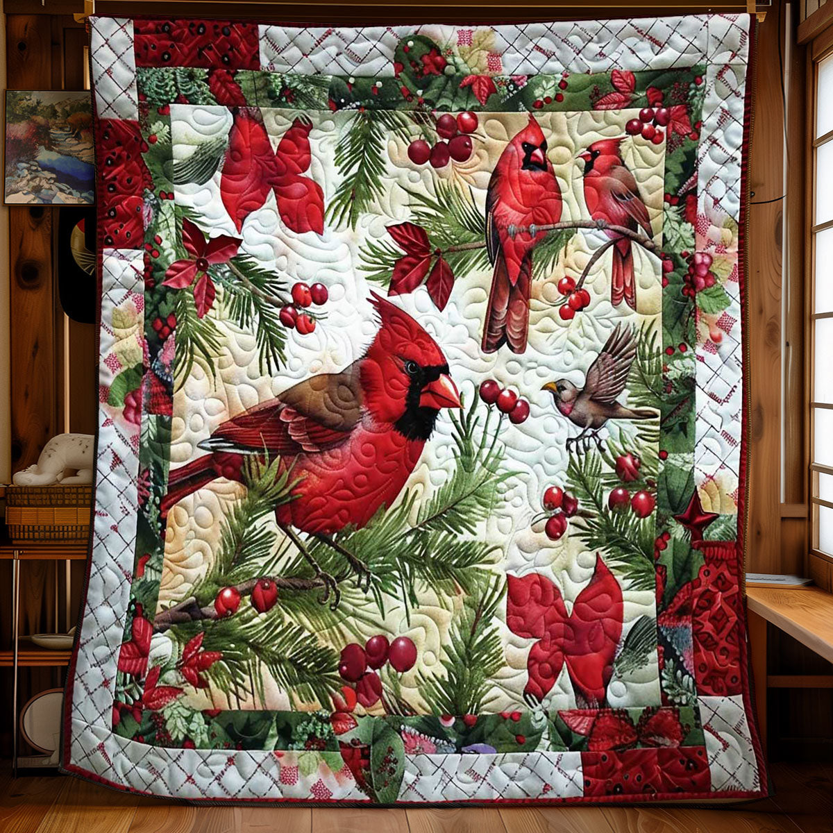 Cardinal's Christmas Joy Quilt Blanket