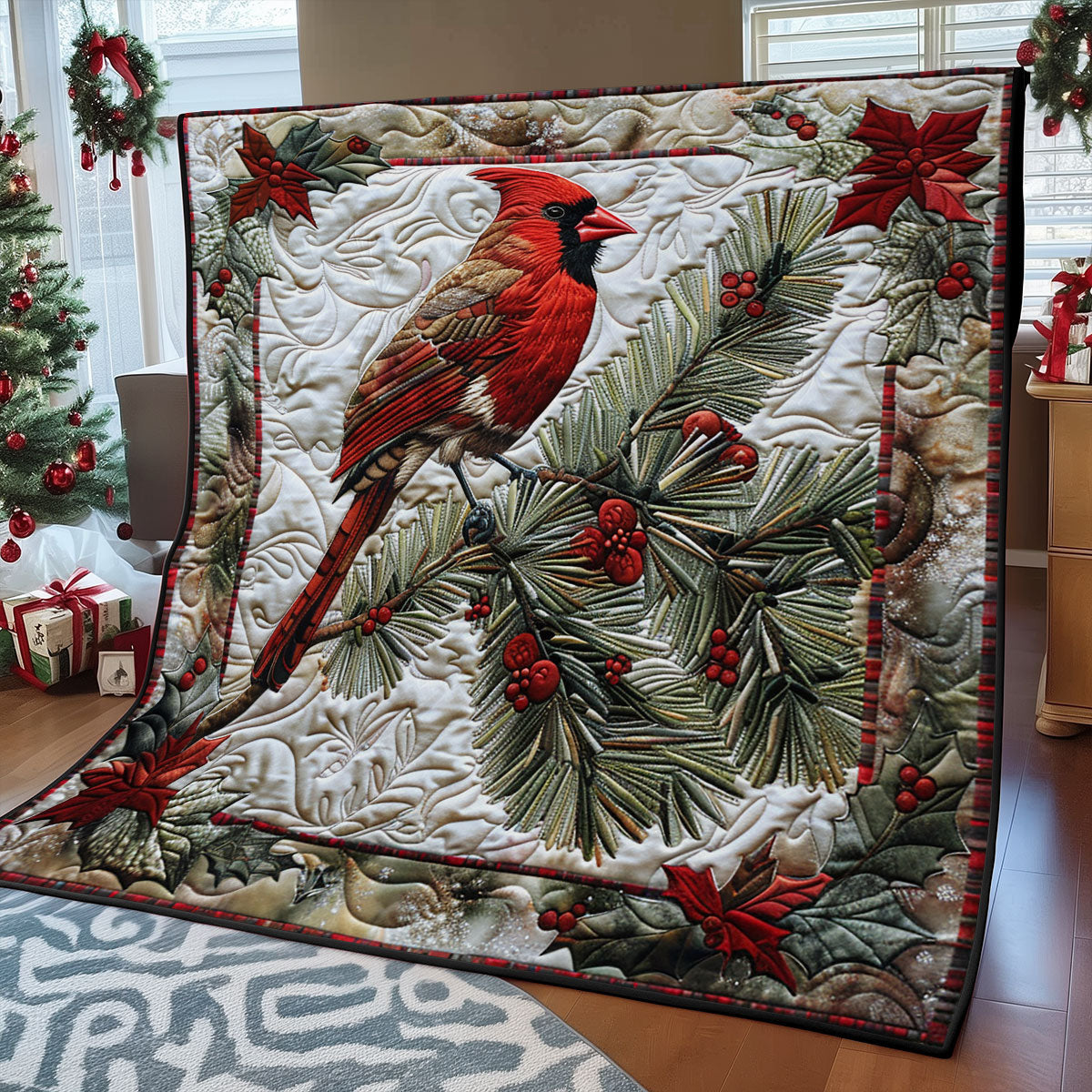 Christmas Cardinal Festive Glow Quilt Blanket