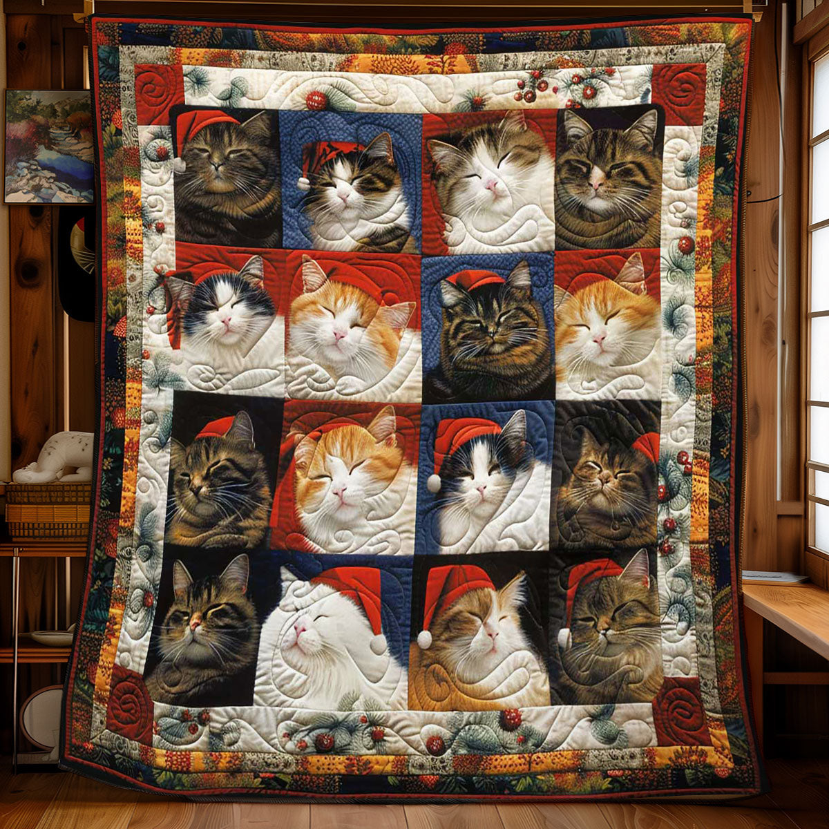 Christmas Cats Naps Quilt Blanket