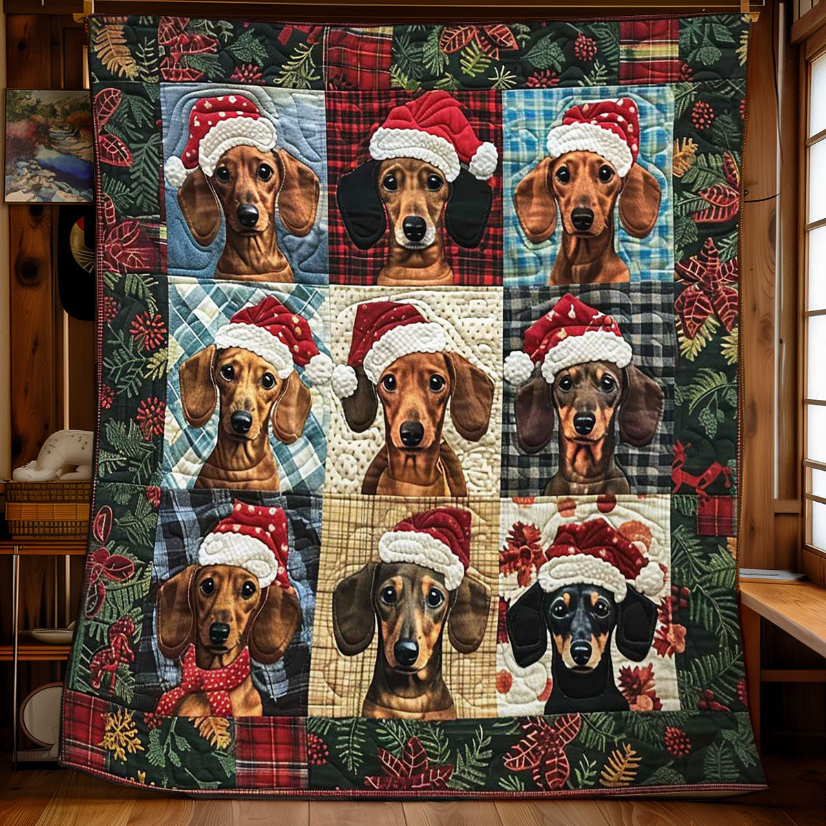 Christmas Dachshund Joy Quilt Blanket