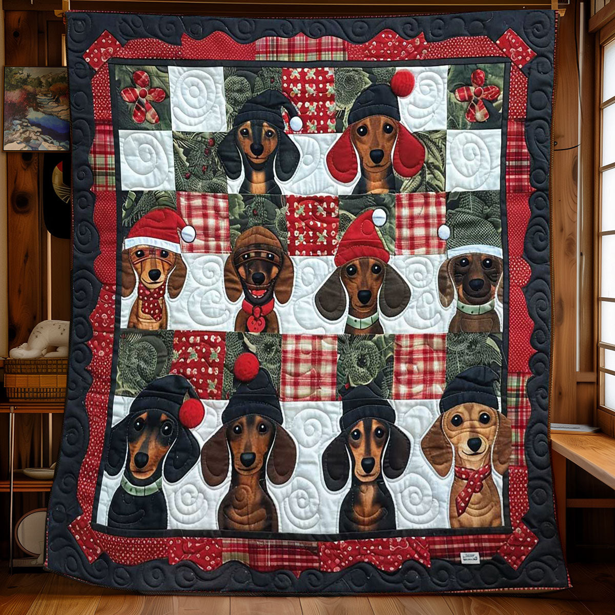 Christmas Dachshund Magic Quilt Blanket