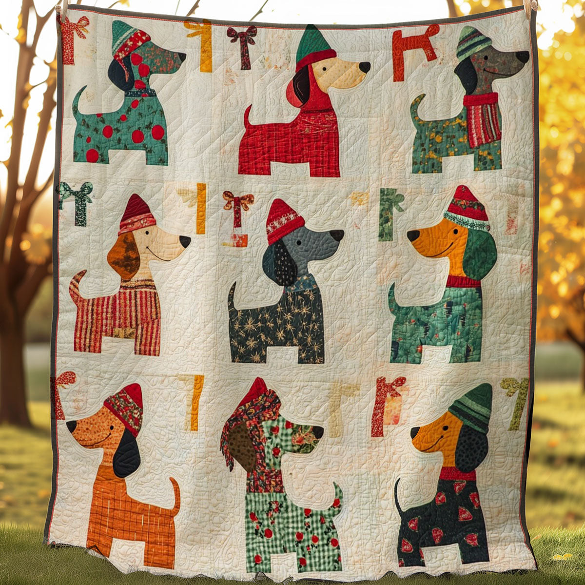 Christmas Dog Peppermint Joy Quilt Blanket