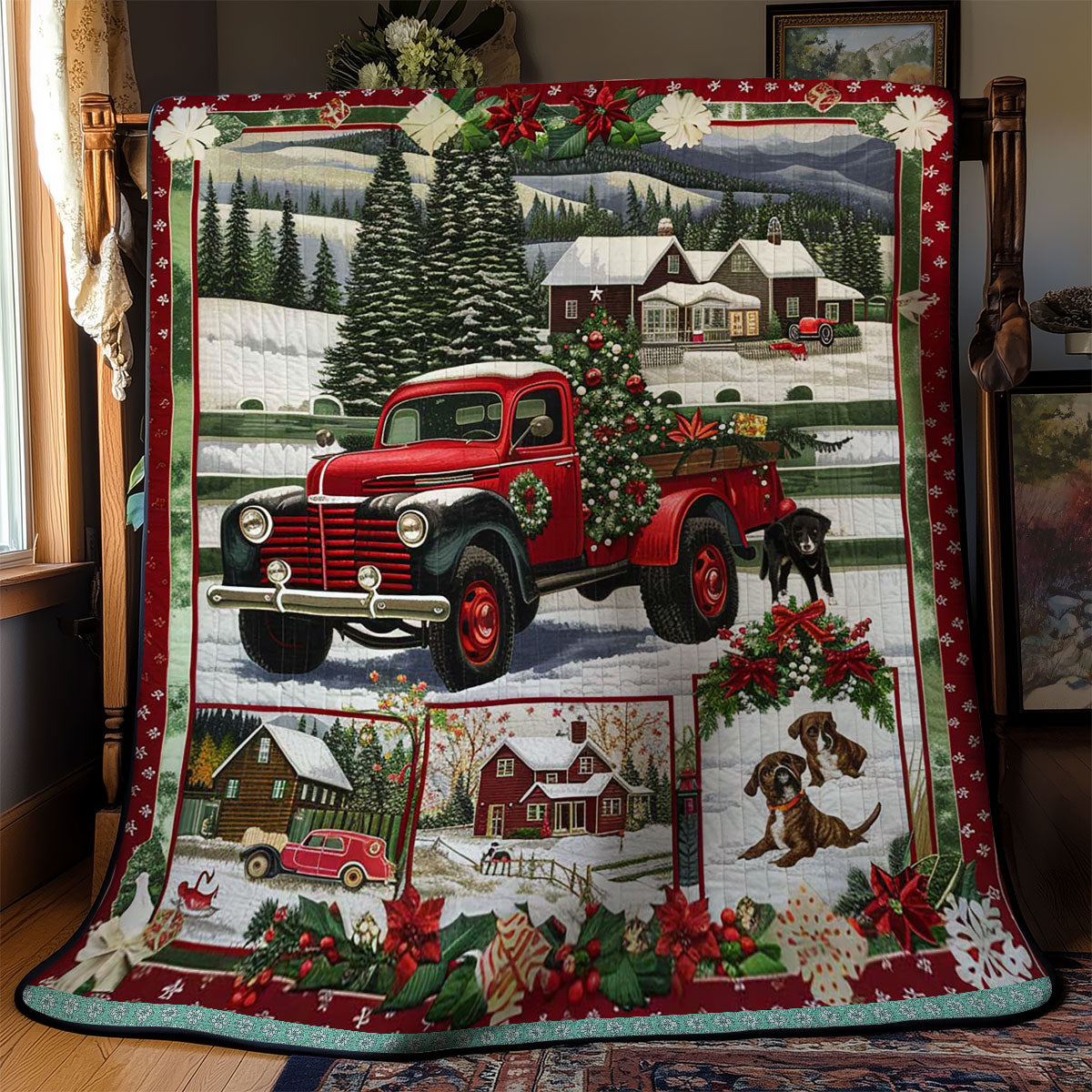 Christmas Morning with Bernese Mountain Quilt Blanket