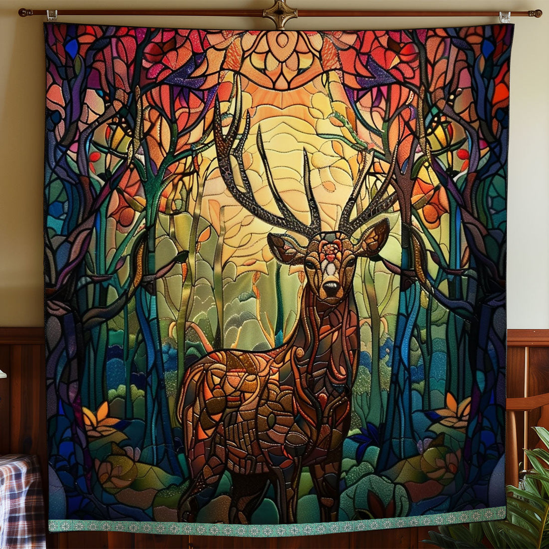 Sunset Deer Haven Woodland Retreat Quilt Blanket