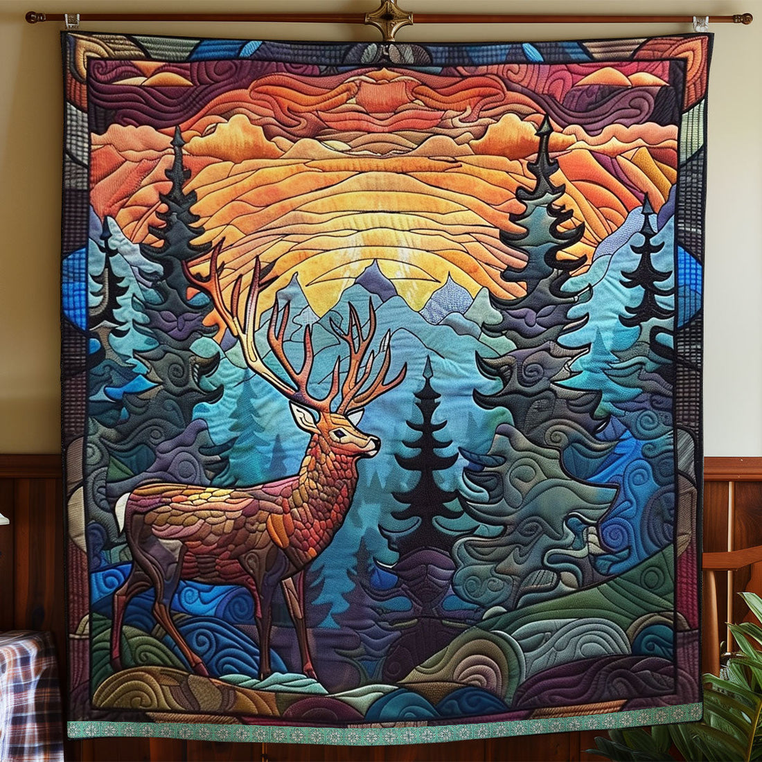 Woodland Deer Twilight Quilt Blanket