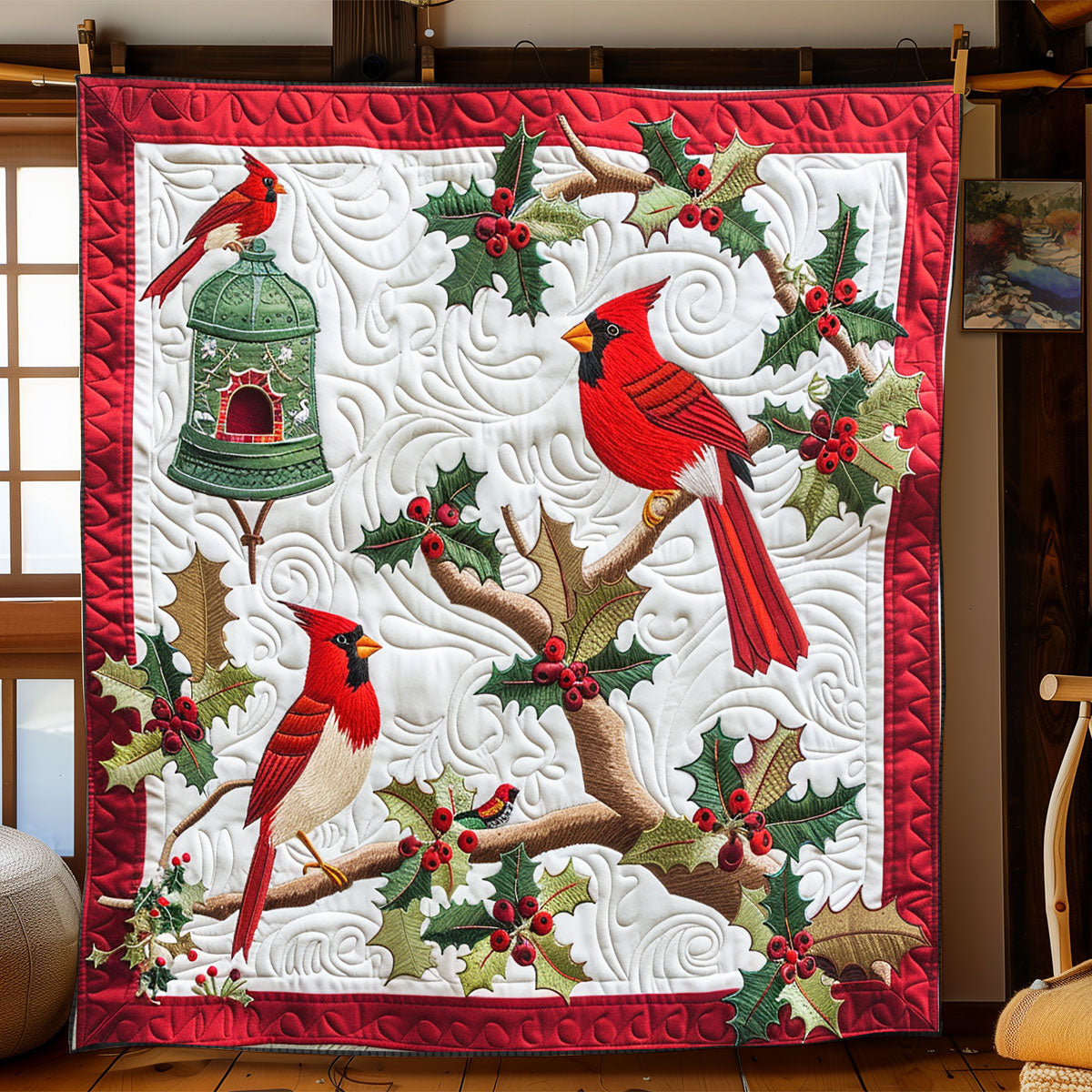 Cardinals Love Christmas Quilt Blanket