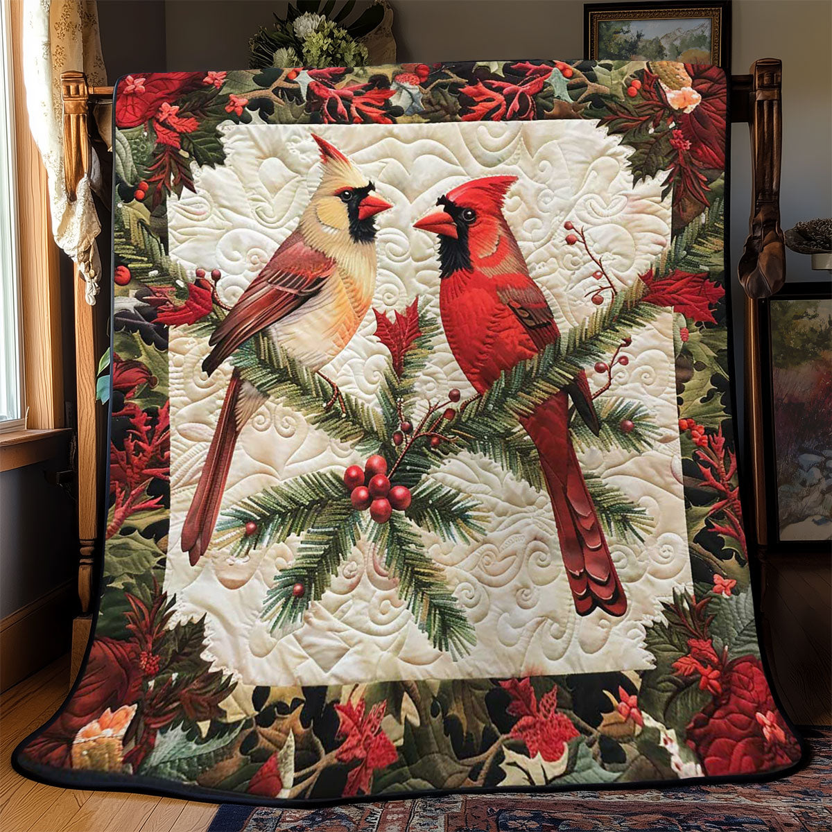 Christmas Cardinal Merry Moments Quilt Blanket