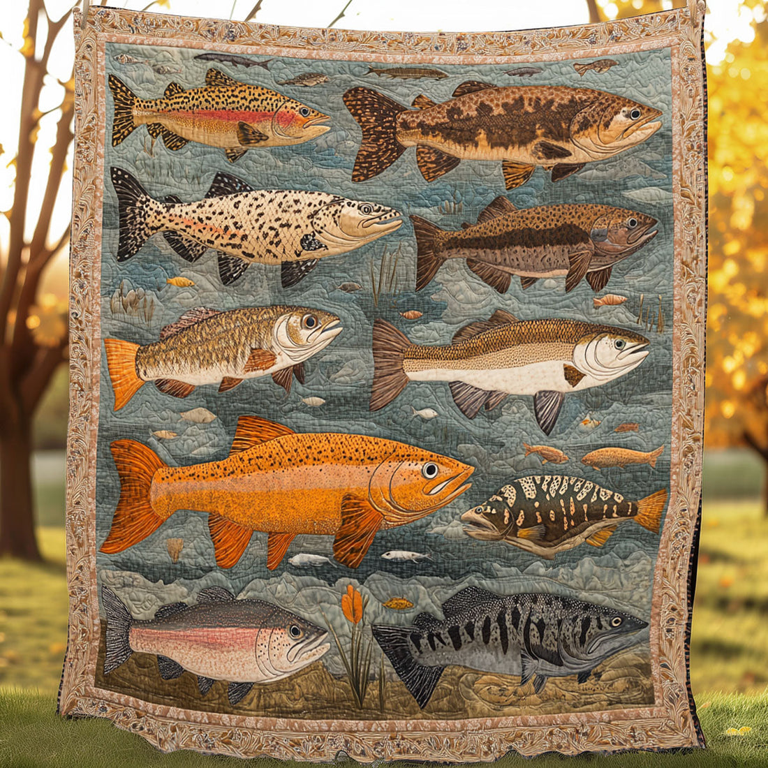 Water Life Fishing Quilt Blanket