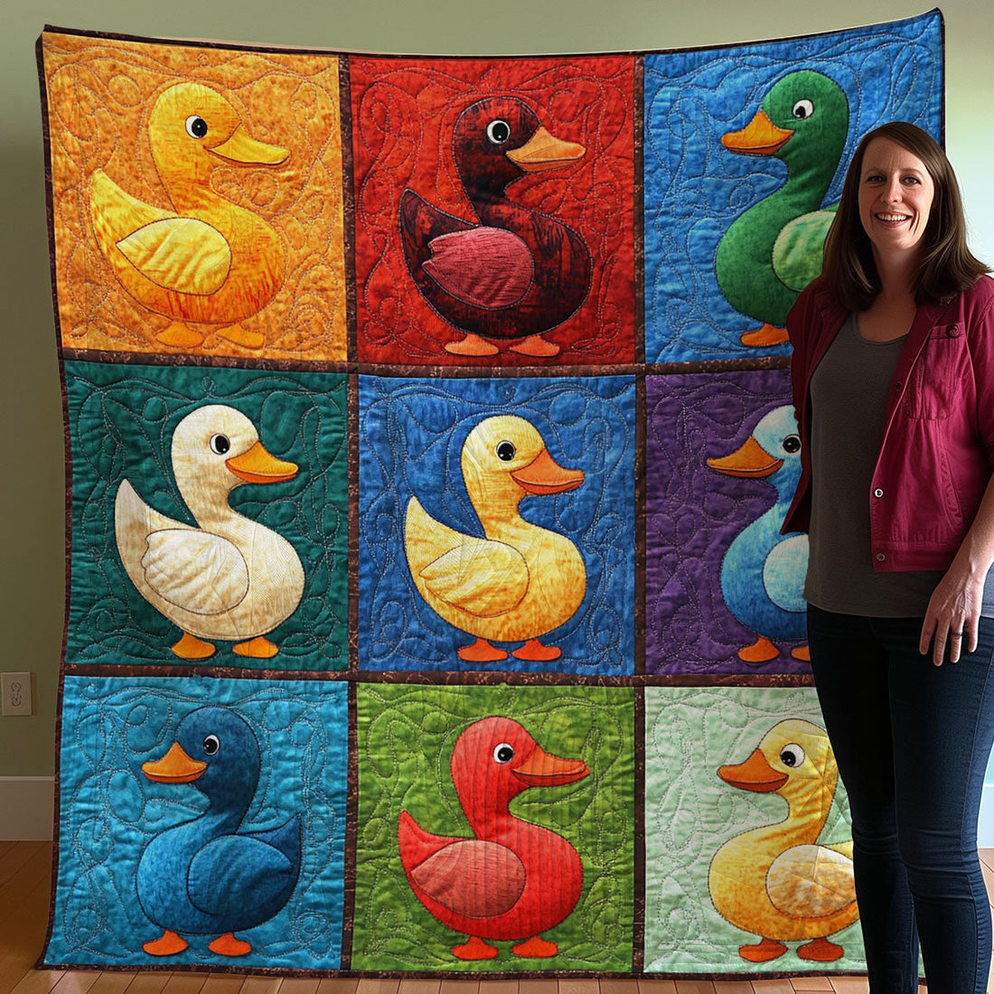 Colorful Ducks Quilt Blanket