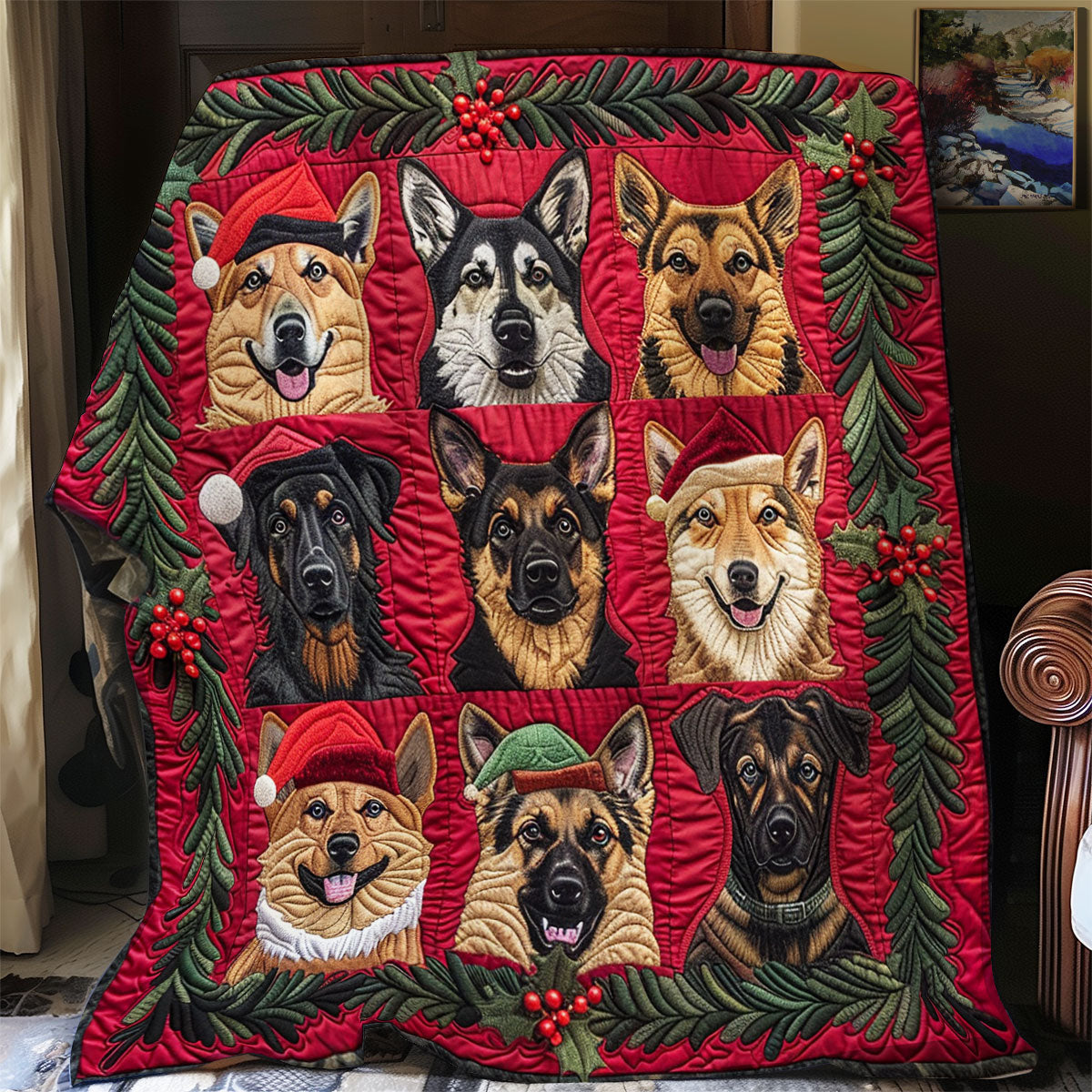 Christmas German Shepherds Quilt Blanket