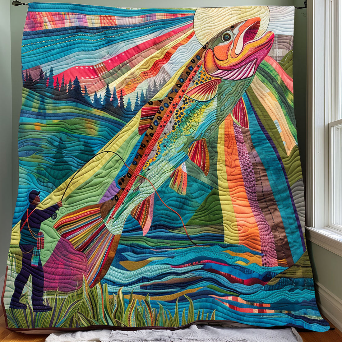 Rainbow Trout Fishing Quilt Blanket