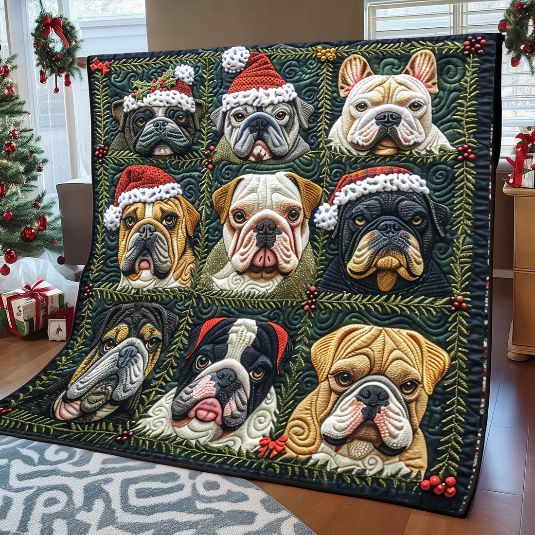 Bulldogs Love Christmas Quilt Blanket