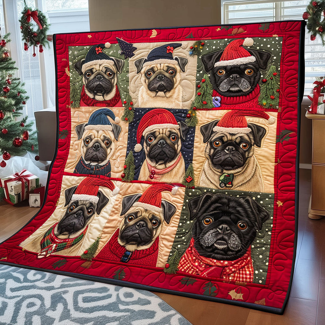 Christmas Paws Holiday Cheer Quilt Blanket