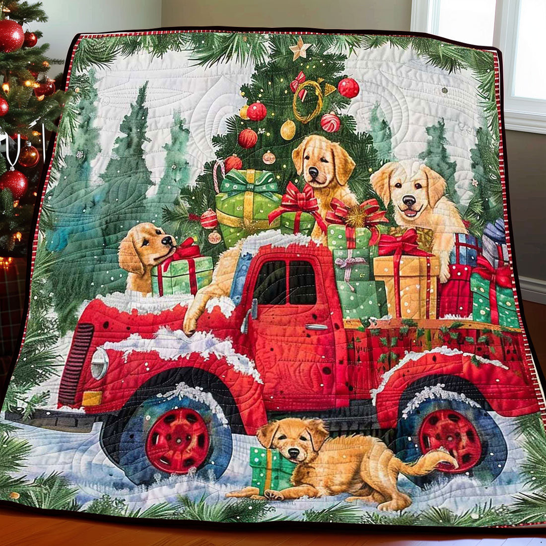 Christmas Golden Retriever Quilt Blanket