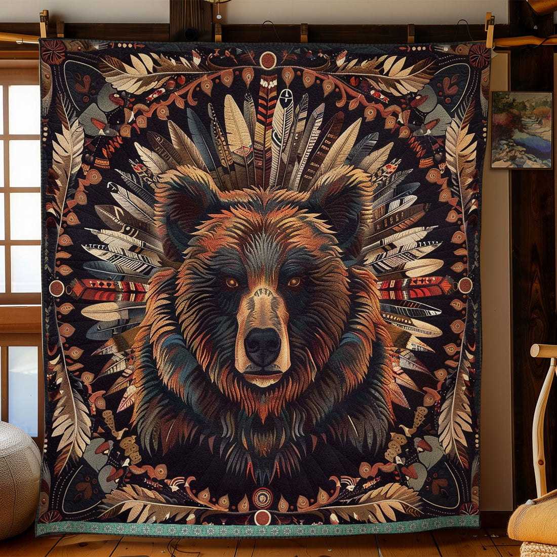 Bear Native American Golden Hour Quilt Blanket