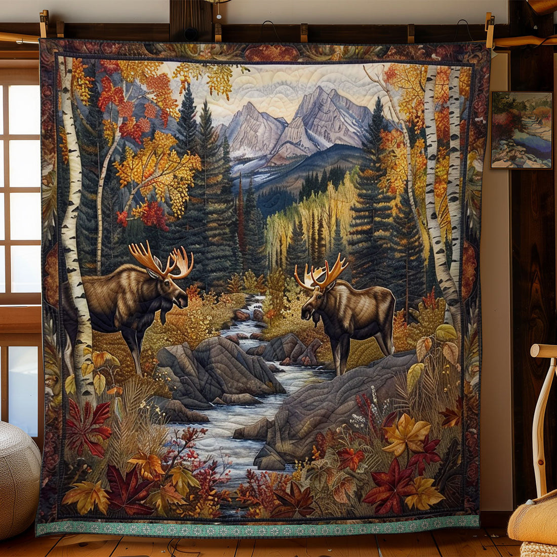 Moose Echoes Woodland Retreat Quilt Blanket