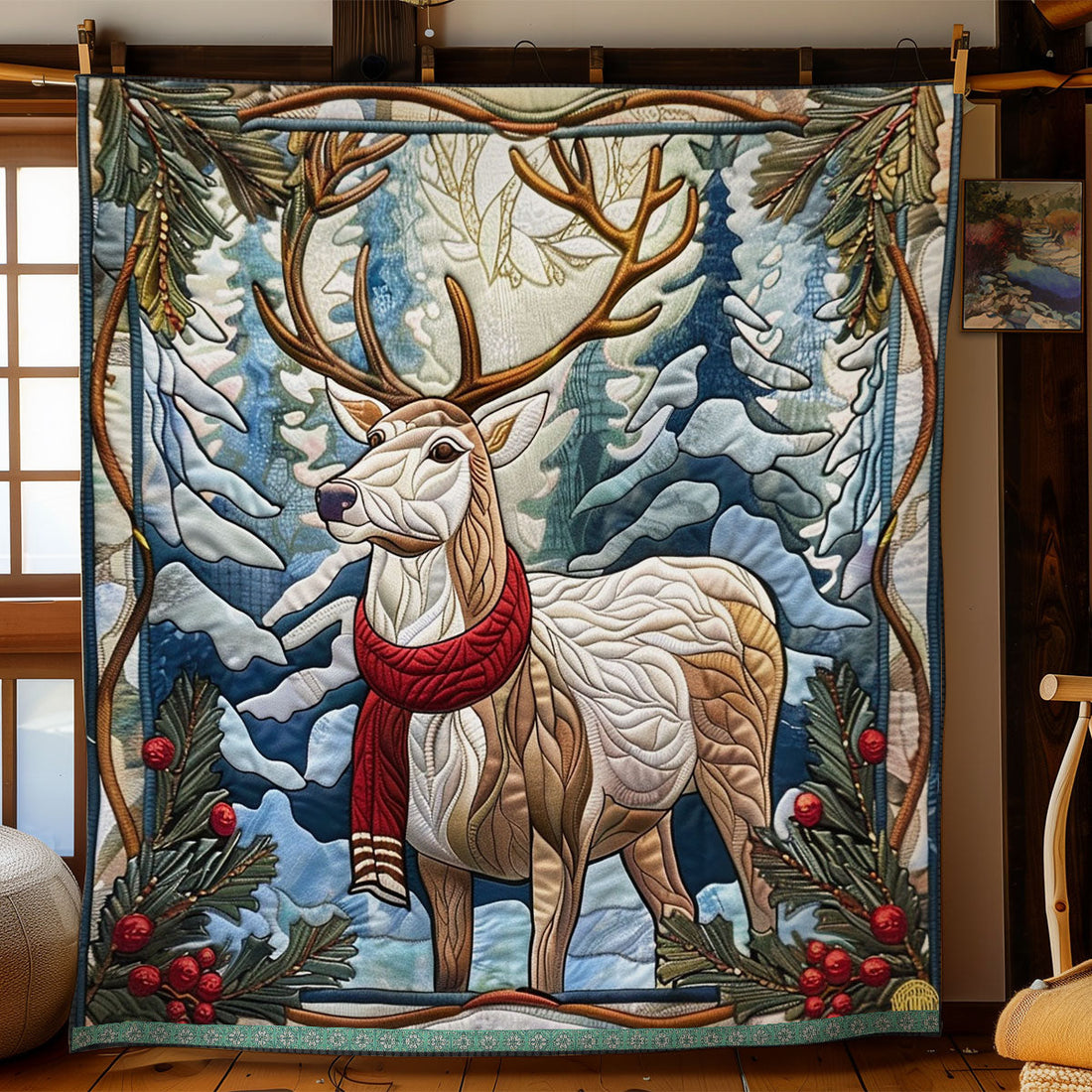 Red Scarf Deer Tales Quilt Blanket