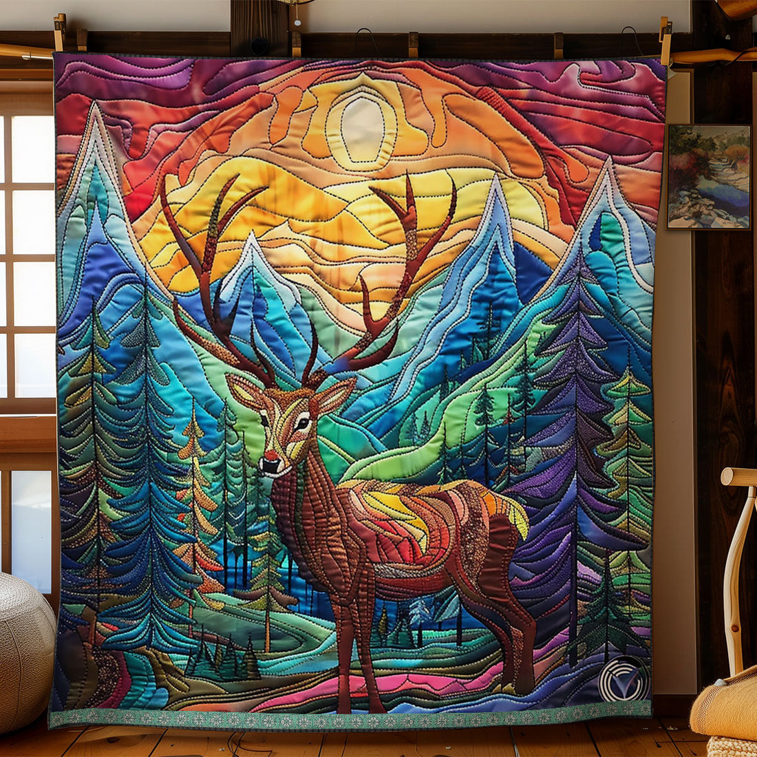 Serene Sunset Deer Quilt Blanket