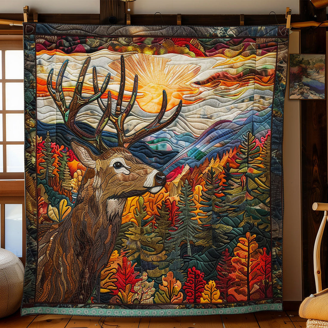 Sunset Deer Haven Quilt Blanket