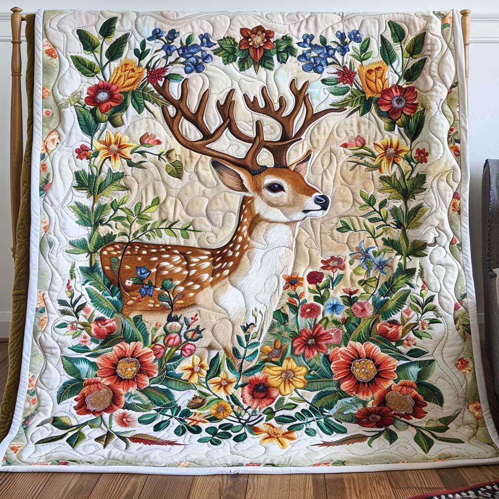 Nature Deer Woodland Retreat Quilt Blanket