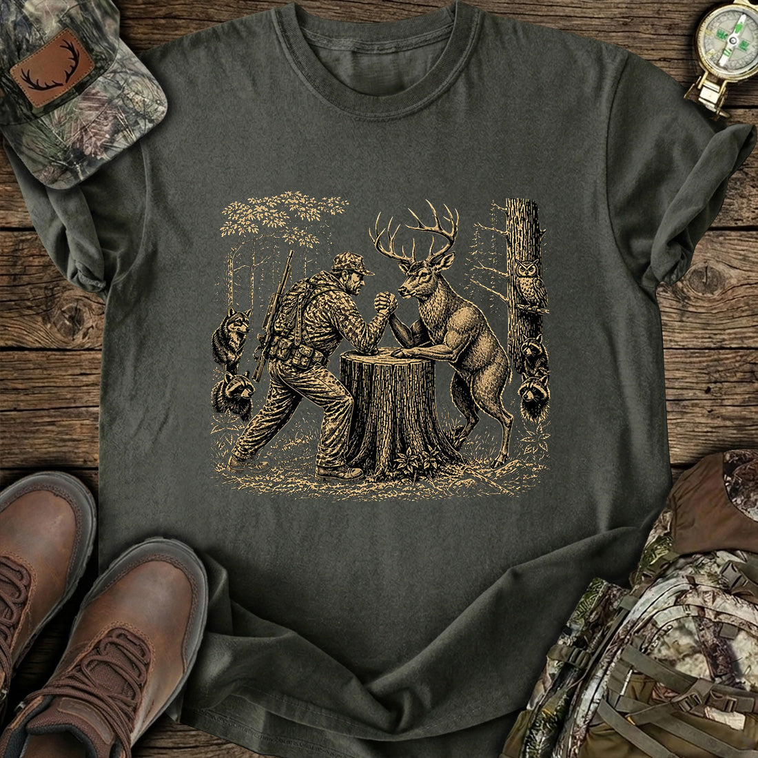 Deer Hunter Arm Wrestling T-Shirt