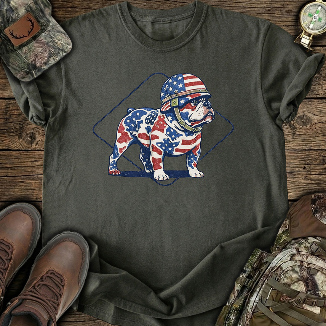 Patriotic Bulldog USA Flag T-Shirt