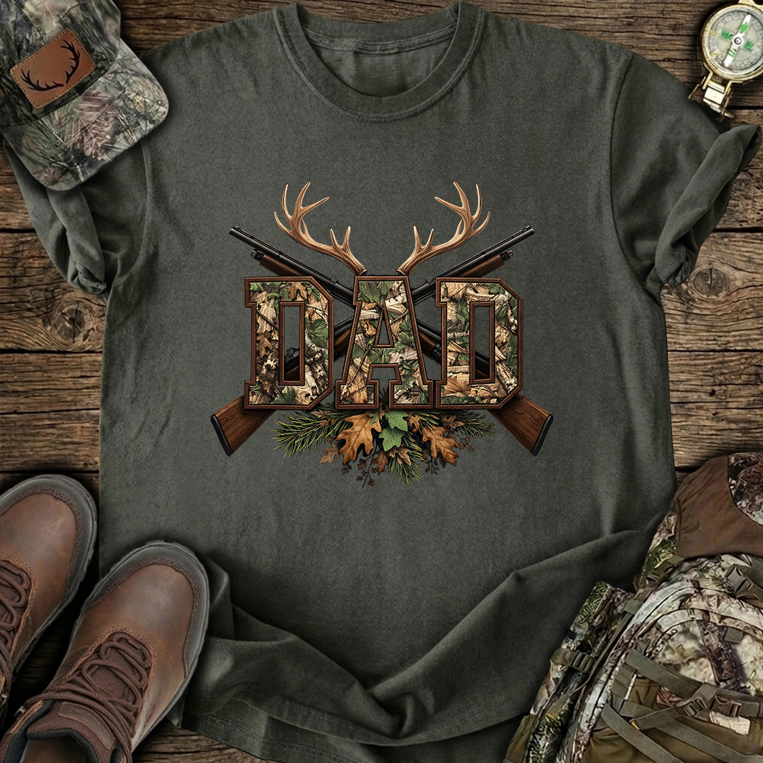 Camo Hunting Dad Deer Rifle T-Shirt