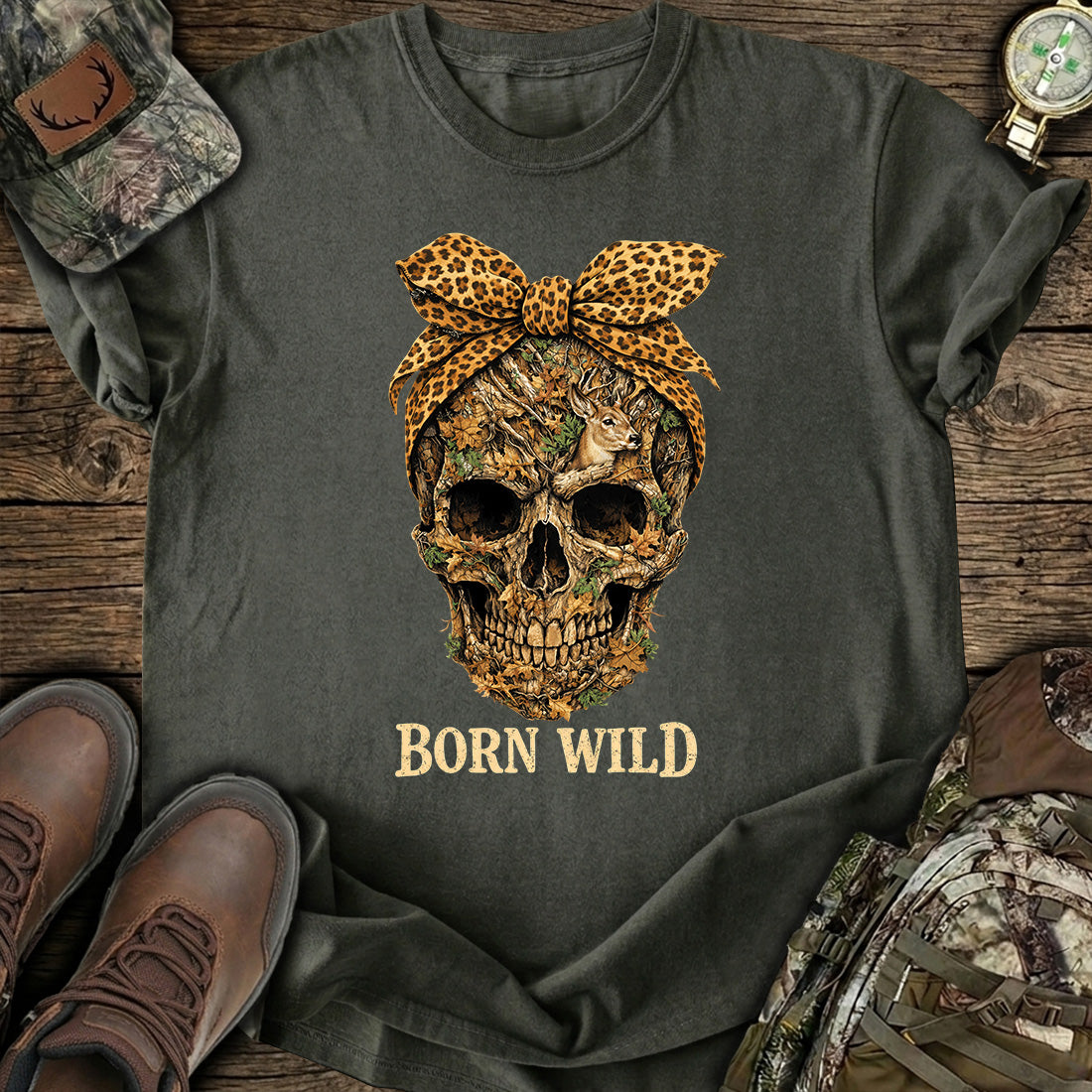 Born Wild Skull Hunting T-Shirt
