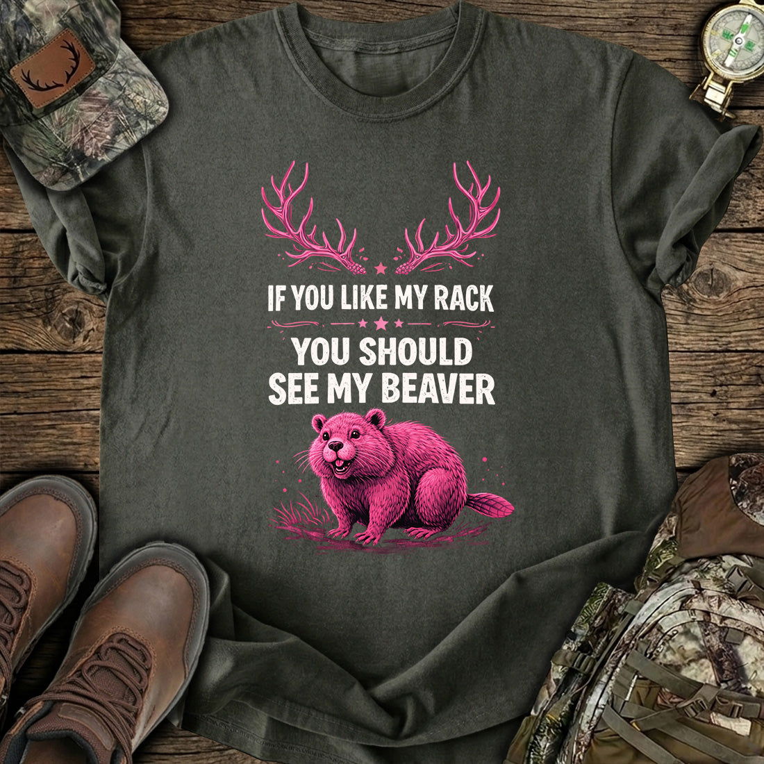 Funny Beaver Hunting Rack T-Shirt