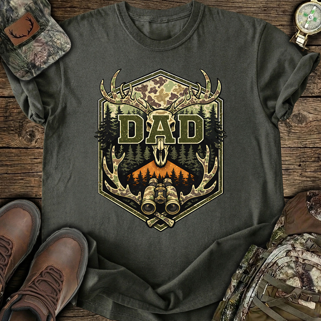 Camo Hunting Dad Deer Skull T-Shirt