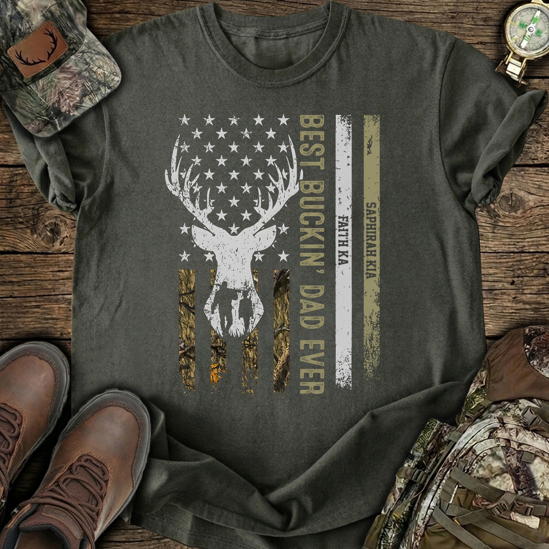 Custom Hunting Dad American T-Shirt
