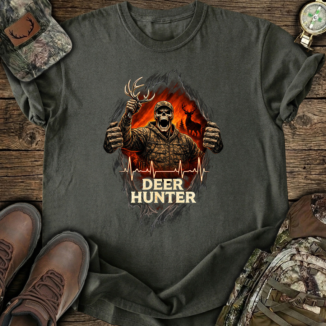 Deer Hunter Skull Graphic T-Shirt