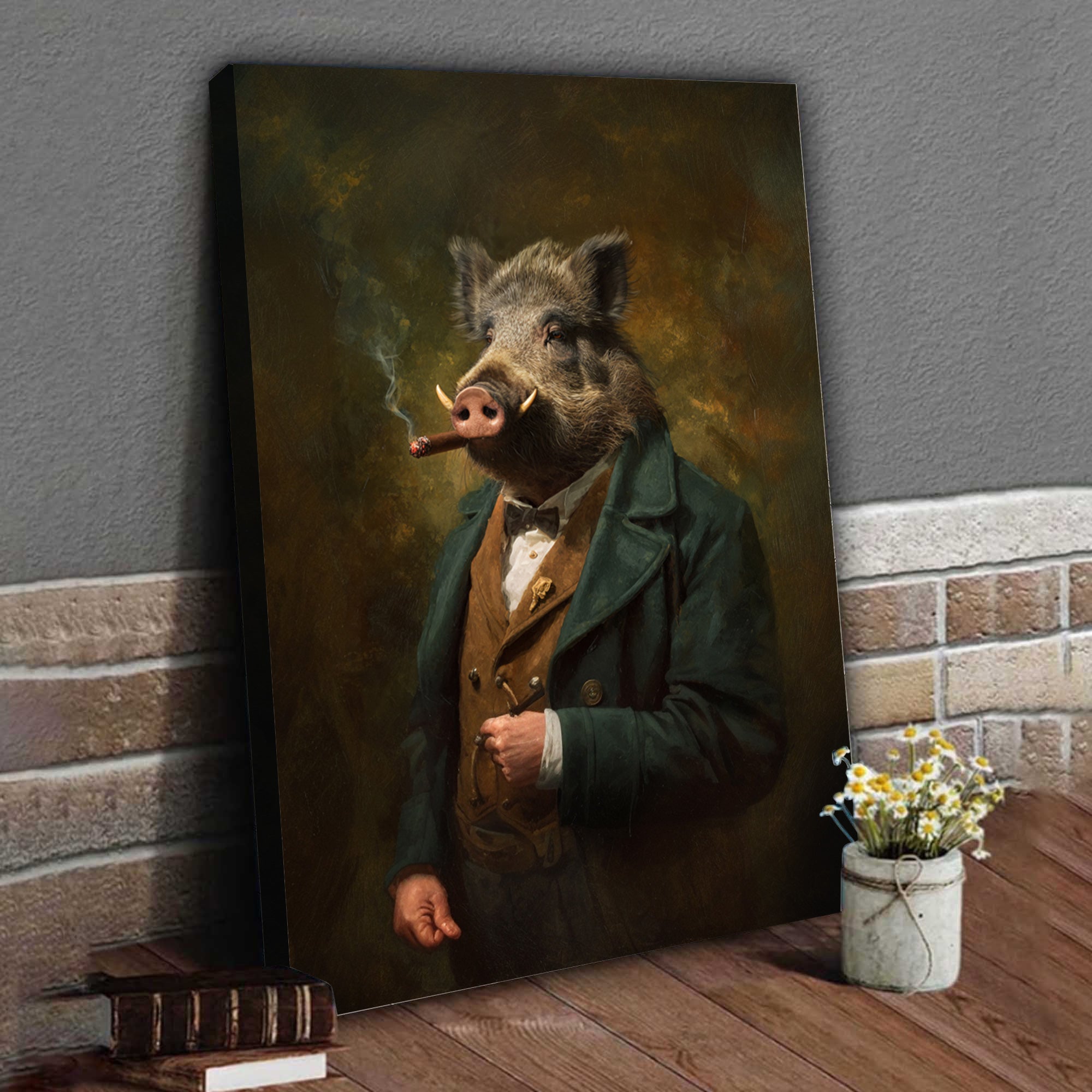 Smoking Wild Boar Canvas – Funny Rustic Wall Art for Hunters
