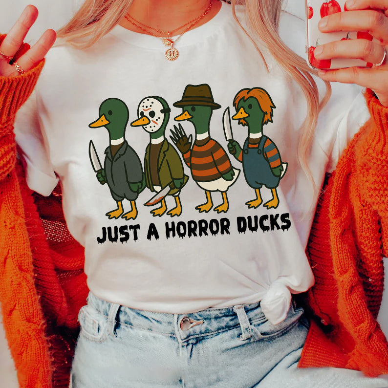 Just A Horror Ducks T-Shirt - Funny Halloween Duck Design for Hunters & Horror