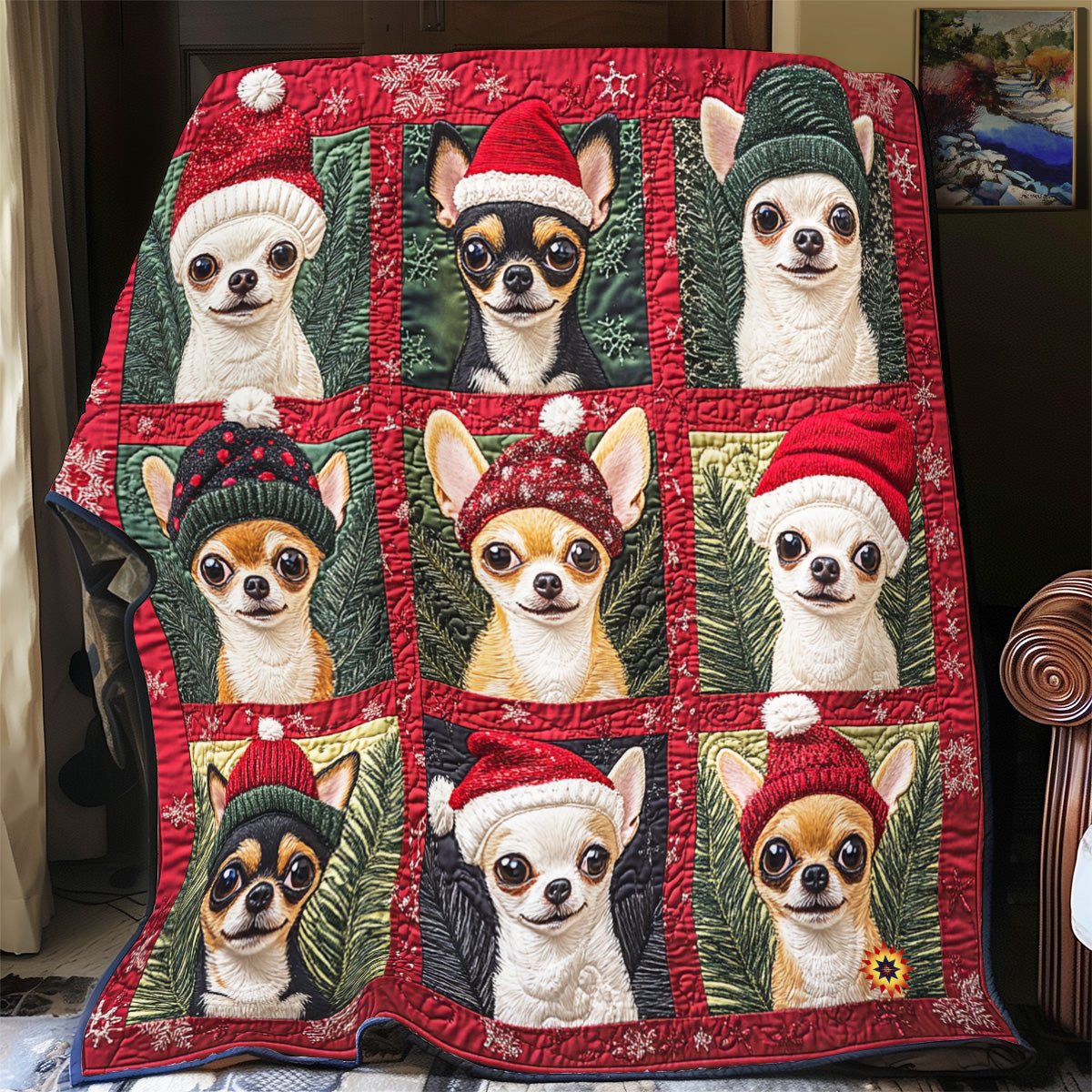 Chihuahua Christmas Holiday Cheer Quilt Blanket