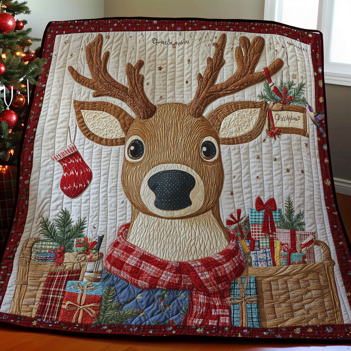 Christmas Reindeer Rustic Comfort Quilt Blanket