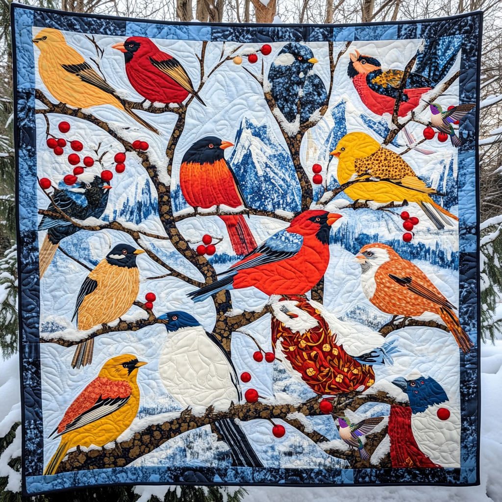 Bird Nest Christmas Holiday Cheer Quilt Blanket