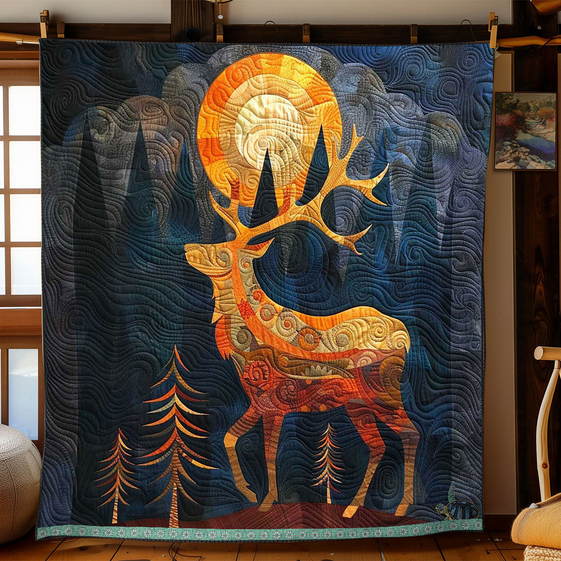 Sun Rise Mythical Stag Quilt Blanket