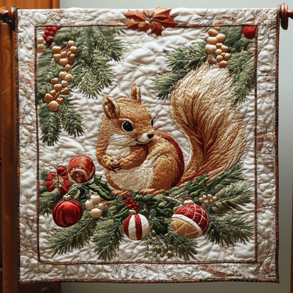 Christmas Bauble Squirrel Quilt Blanket