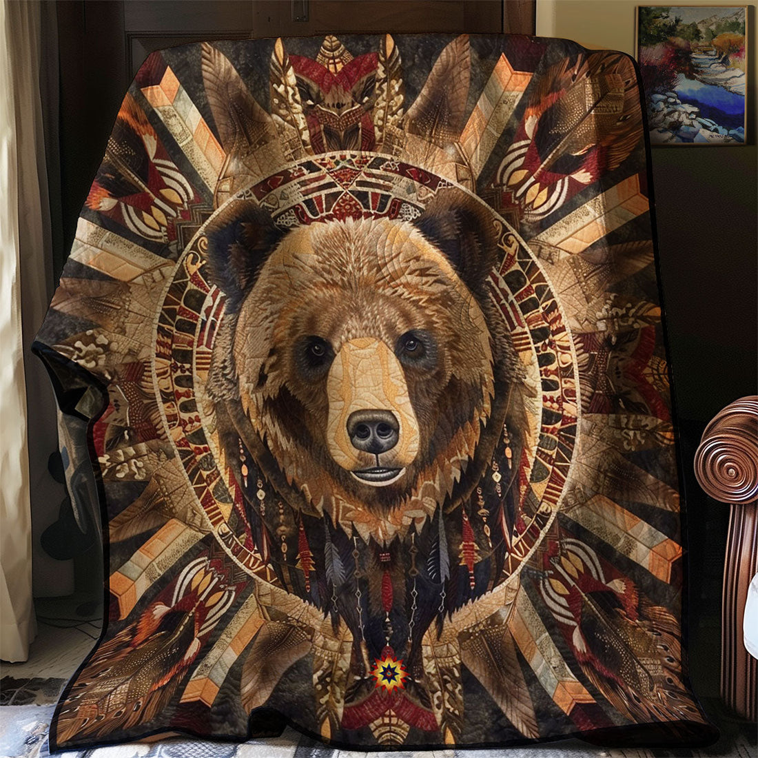Bear Native American Calm Wilderness Quilt Blanket