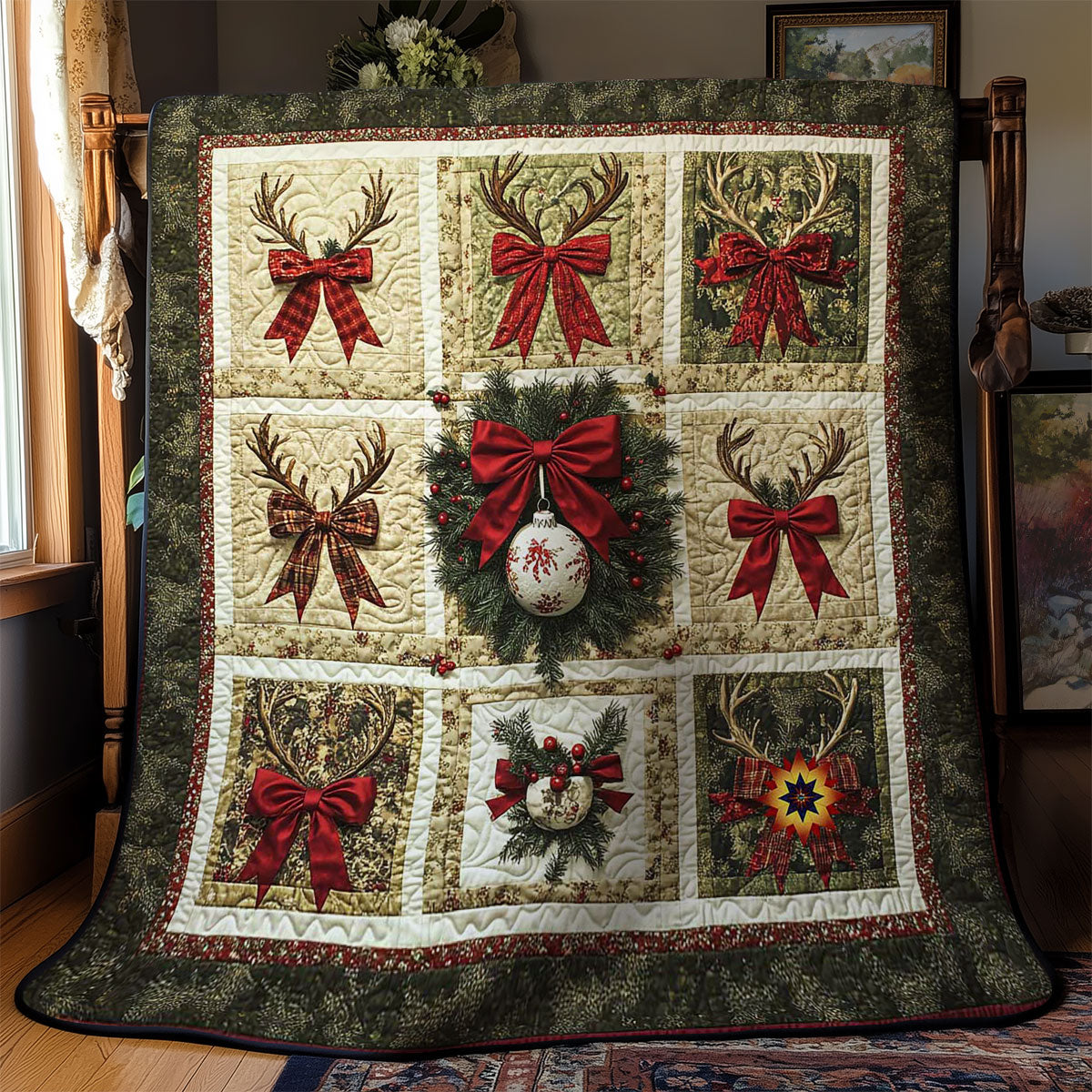 Bow And Antlers Woodland Retreat Quilt Blanket