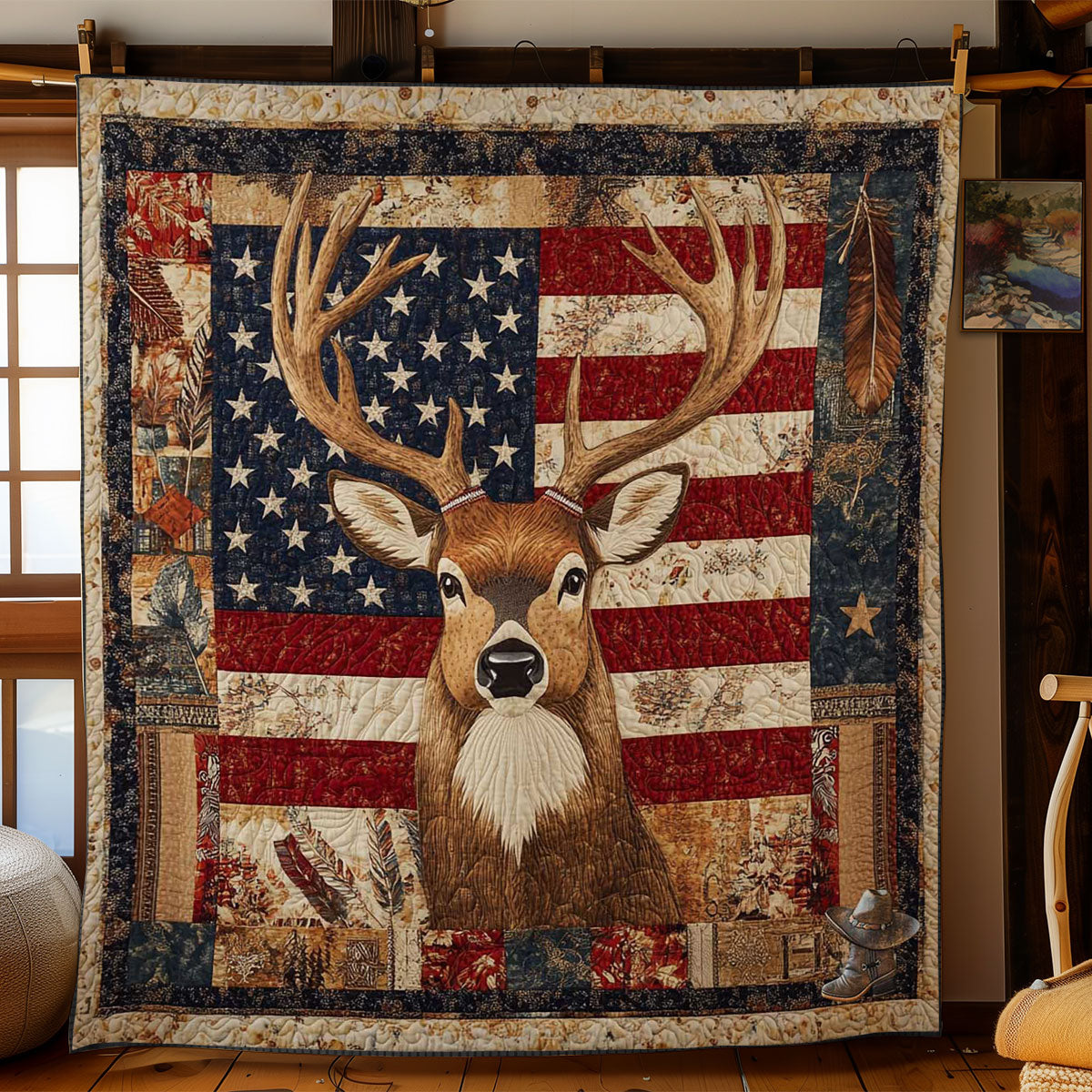 Deer Native American Quiet Moments Quilt Blanket