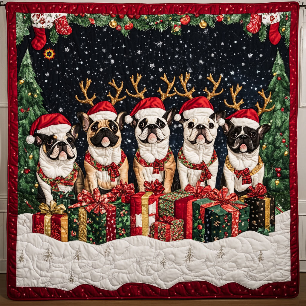 Christmas French Bulldog Winter Wonderland Quilt Blanket