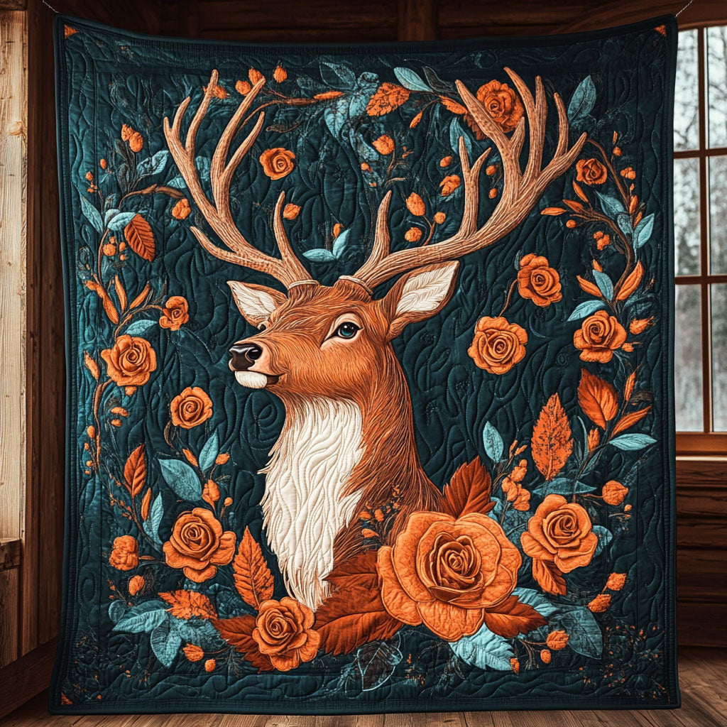 Floral Deer Quilt Blanket