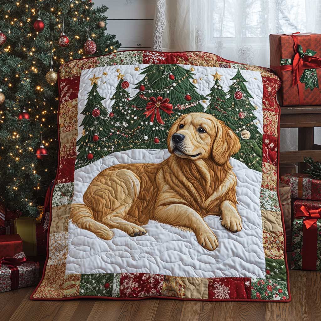 Christmas Golden Retriever Holiday Cheer Quilt Blanket